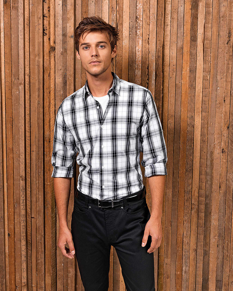 Mens' Ginmill Check Cotton Long Sleeve Shirt