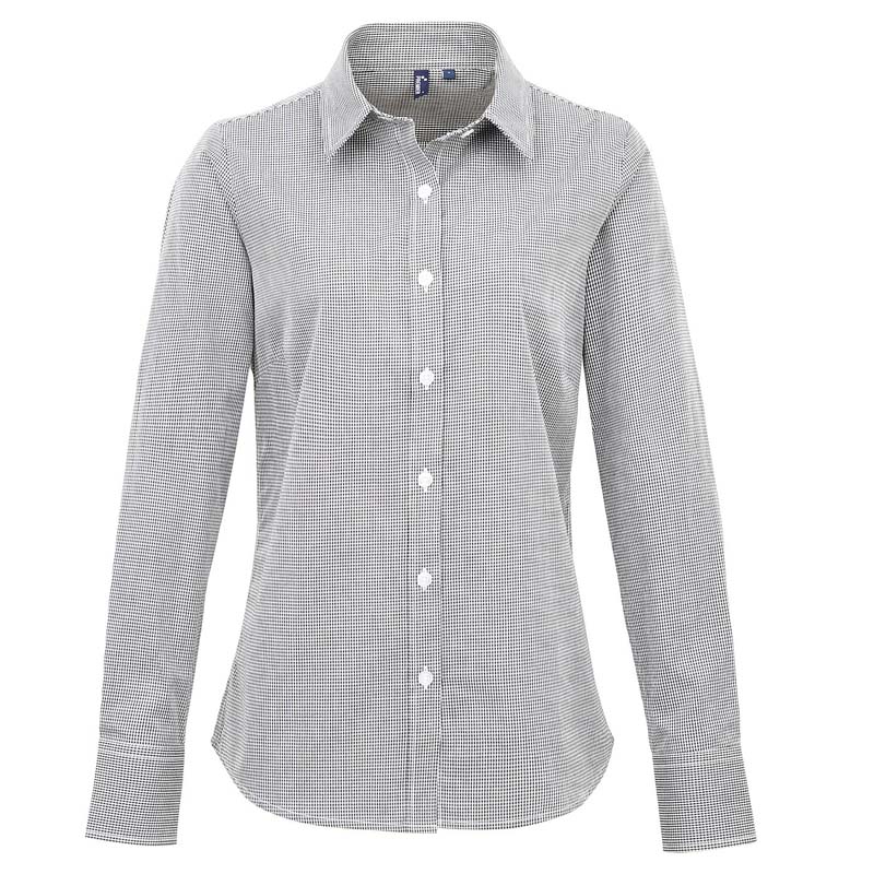 Ladies' Microcheck Gingham Long Sleeve cotton Shirt