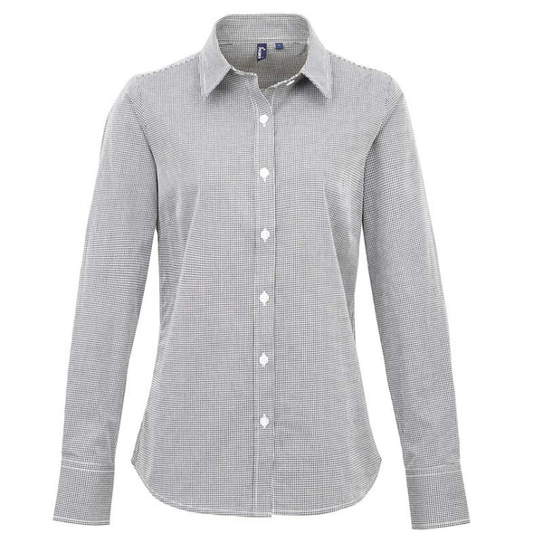 Ladies' Microcheck Gingham Long Sleeve cotton Shirt