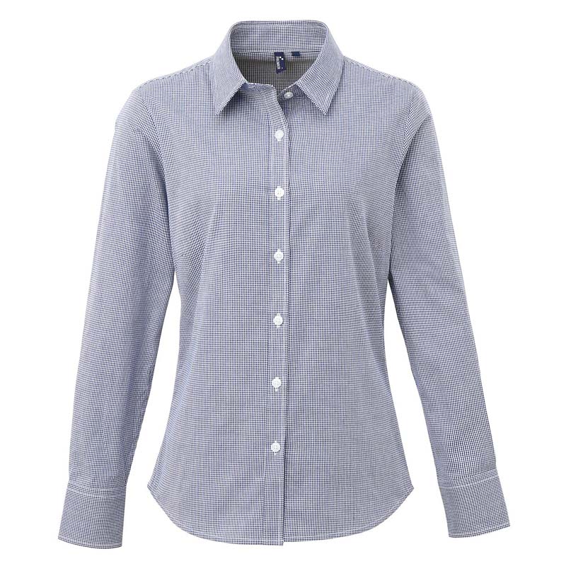 Ladies' Microcheck Gingham Long Sleeve cotton Shirt