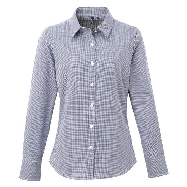 Ladies' Microcheck Gingham Long Sleeve cotton Shirt