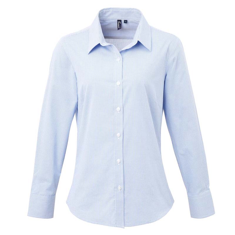Ladies' Microcheck Gingham Long Sleeve cotton Shirt