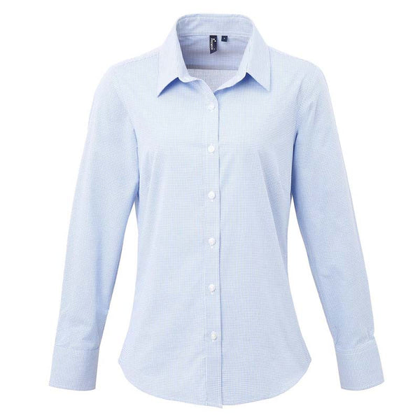 Ladies' Microcheck Gingham Long Sleeve cotton Shirt