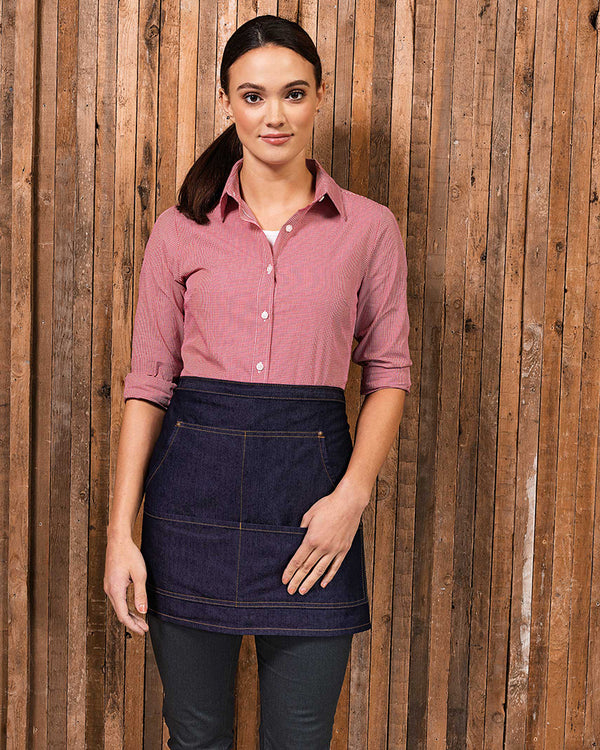 Ladies' Microcheck Gingham Long Sleeve cotton Shirt