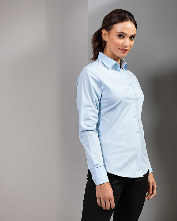 Ladies Stretch Fit Cotton Poplin Long Sleeve Blouse