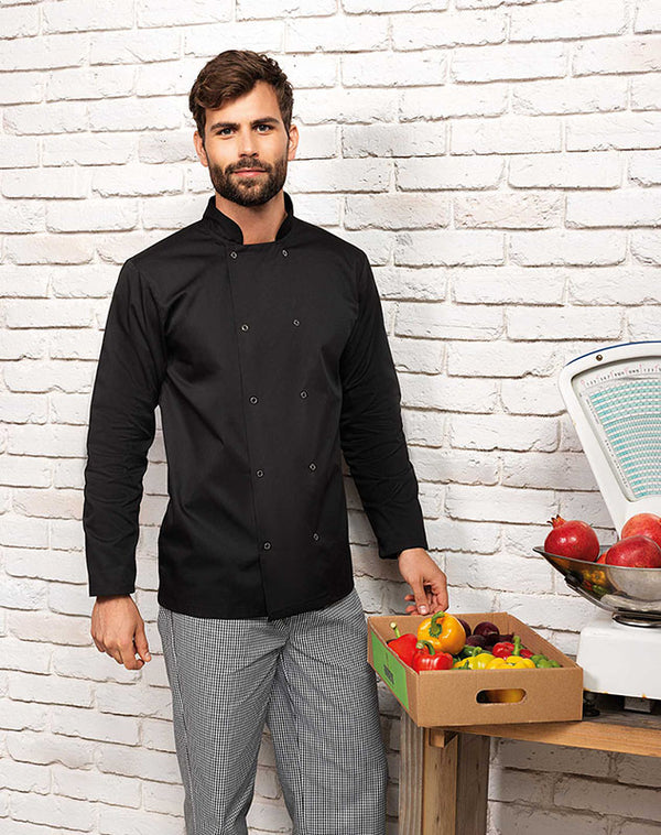 Studded Front Long Sleeve Chef's Jacket