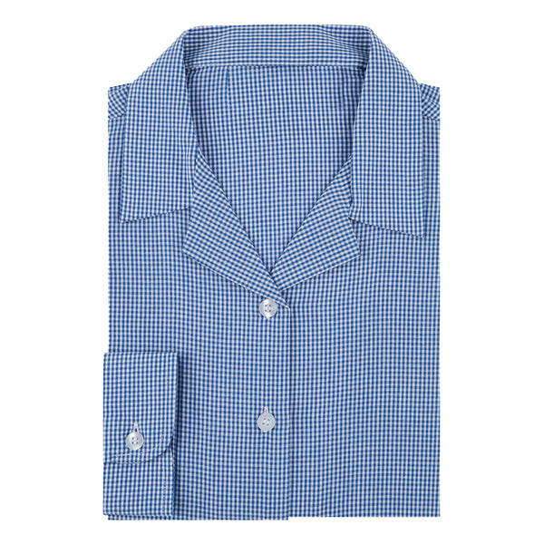 Ladies Blue Gingham Revere Blouse (Long Sleeve)
