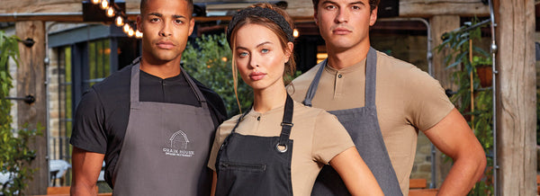 Hospitality Aprons at Uniformity, we stock a wide range of bib, waist & pocket aprons in a range of colours & styles.
