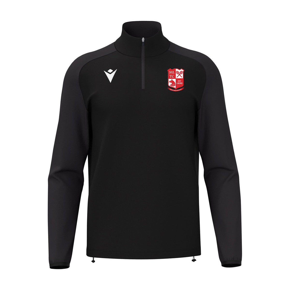 Mitchelstown Tennis Club 'Isen' 1/4 Zip Top in Black with club crest on left chest. Front view.