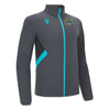 A photo of the Celbridge Tennis Club 'Raijin' Full Zip in colour Anthracite/Neon Sky with club crest on left chest. Side view.