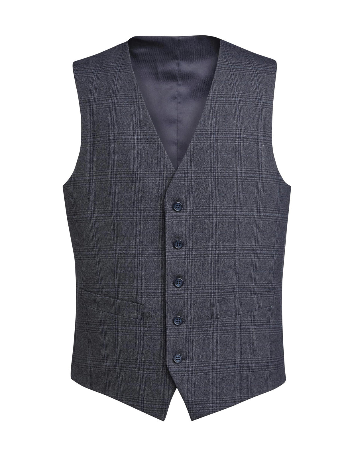 Brook Taverner 'Emilio' waistcoat in Navy/Check viewed from front