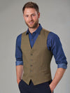 Model wearing Brook Taverner 'Emilio' waistcoat in Green/Check