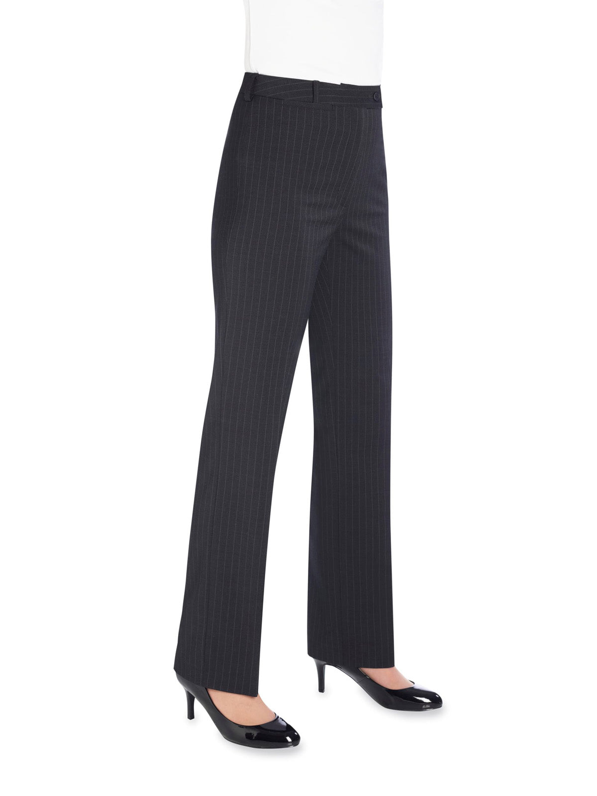 Brook Taverner Varese Straight Leg Trouser in Charcoal Pinstripe