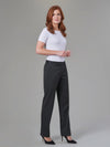 Model wearing Brook Taverner Bianca Tailored Fit Trouser in Charcoal Pindot 