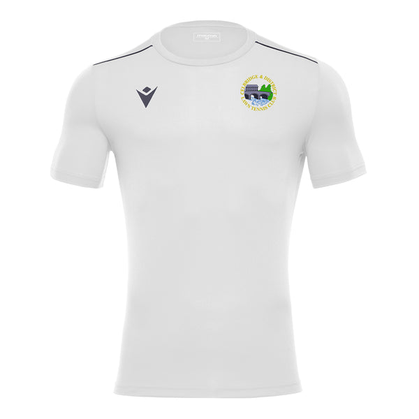 A photo of the Celbridge Tennis Club 'Rigel Hero' T-Shirt in White, with club crest on left chest. Front view.