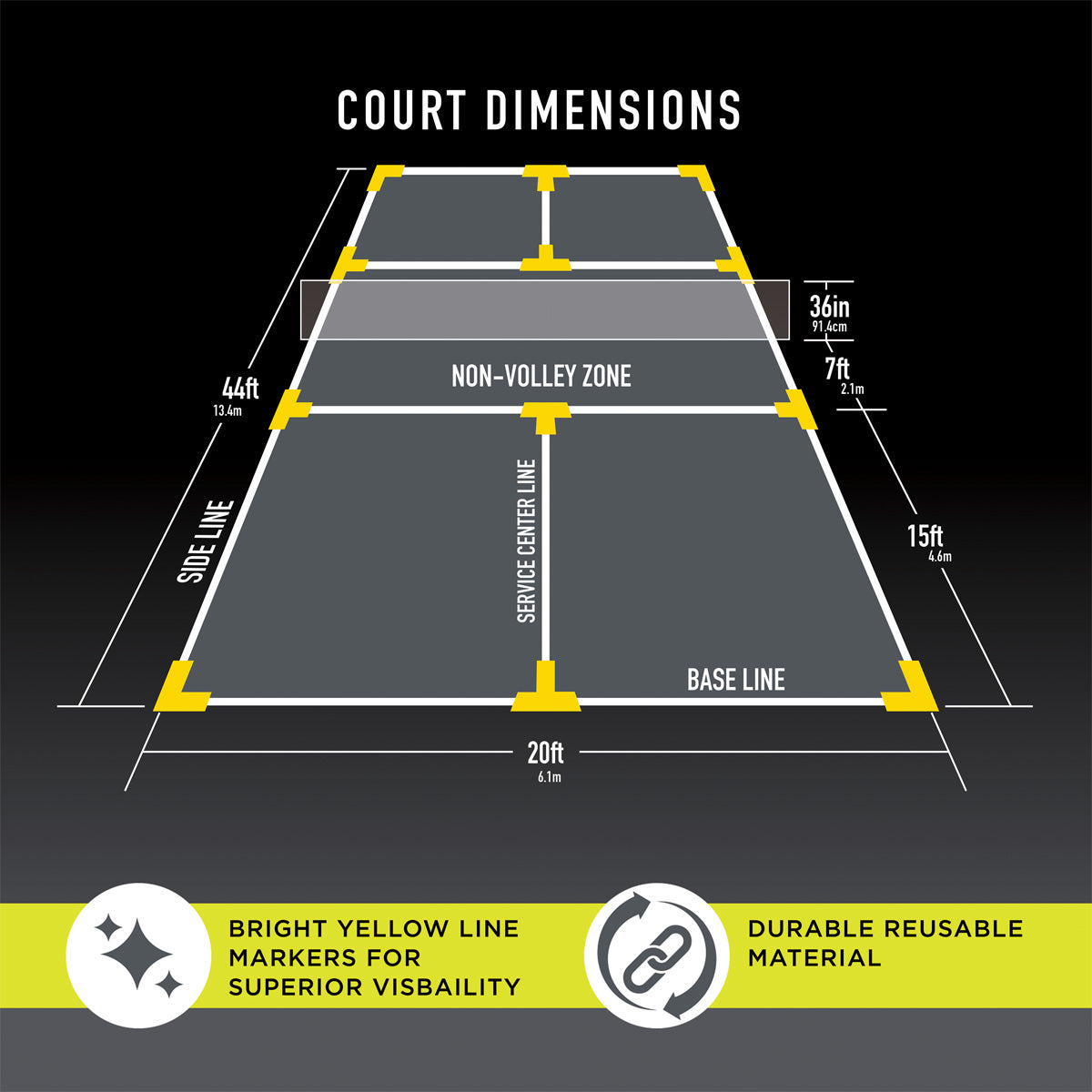 A photo of the Franklin Pickleball Court Marker Kit court dimensions