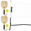 A photo showing the Franklin Pickleball 2 Player Court Net showing the contents of the set, the net, 2 paddels & 2 balls