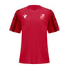 A photo of the Mitchelstown Tennis Club Macron 'Bellatrix' T-Shirt in Red with club crest on front chest.Front view.