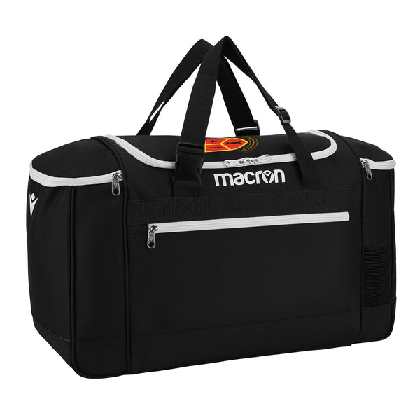 A photo of the CBC Monkstown Park Kitbag in Black, with school crest on top center.