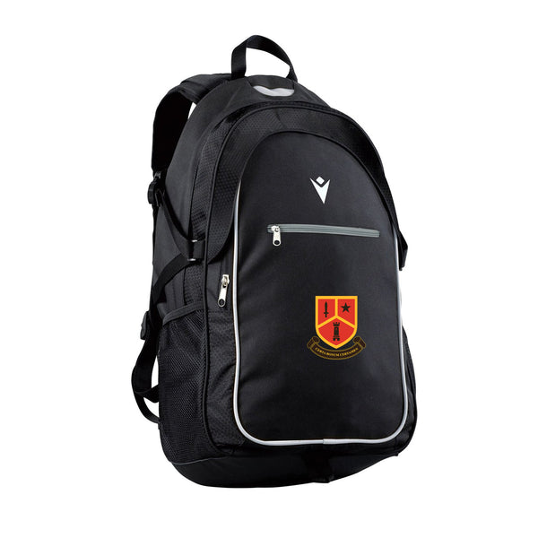 A photo of the CBC Monkstown Park Backpack in Black with school crest front center.