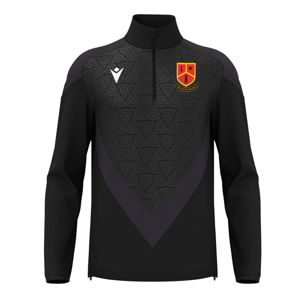 A photo of the CBC Monkstown Park Track Top in Black with school crest on left chest. Front view.