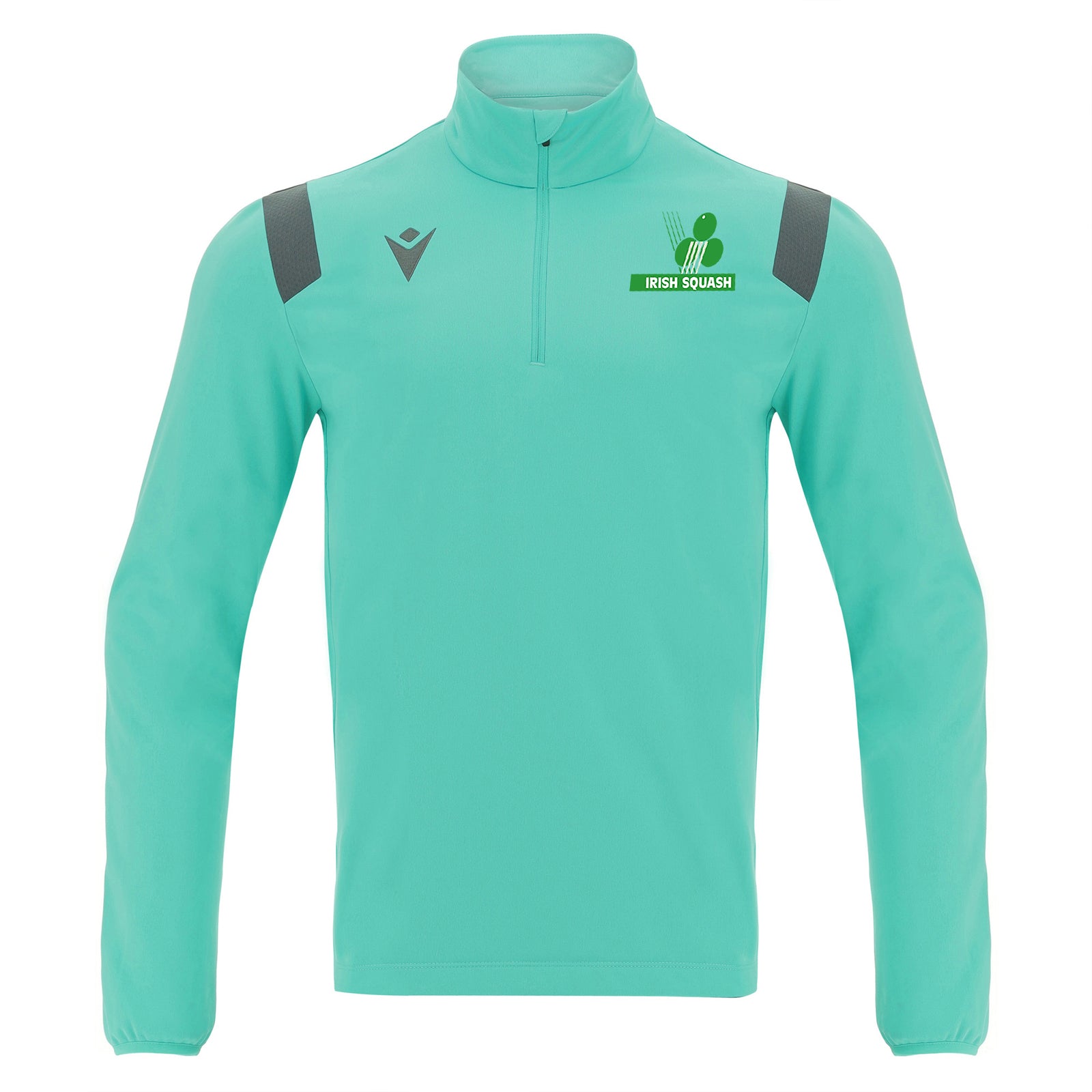 Photo of the Irish Squash 'Gange' 1/4 Zip Tracksuit Top in Turquoise, front-view