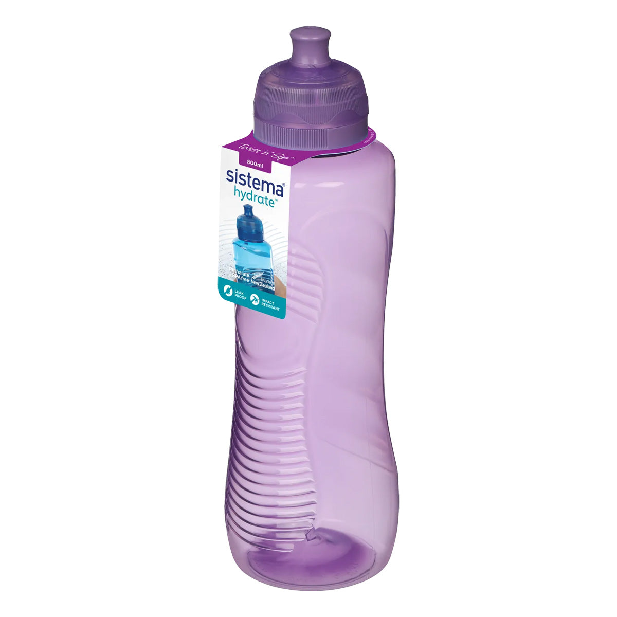 A photo of the Sistema 800ml Gripper Bottle in colour purple.