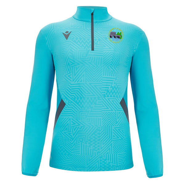 A photo of the Celbridge Tennis Club Mens Fraser 1/4 Zip in Neon Sky with club crest on left chest.