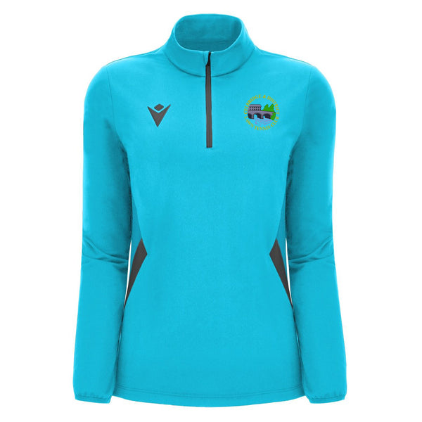 A photo of the Celbridge Tennis Club Ladies Maira Half Zip Top in Nenon Sky/Anthracite with club crest on left chest.
