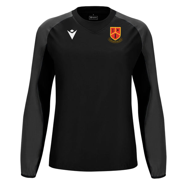 A photo of the CBC Monkstown Park Training Top in Black with school crest on left chest. Front View.