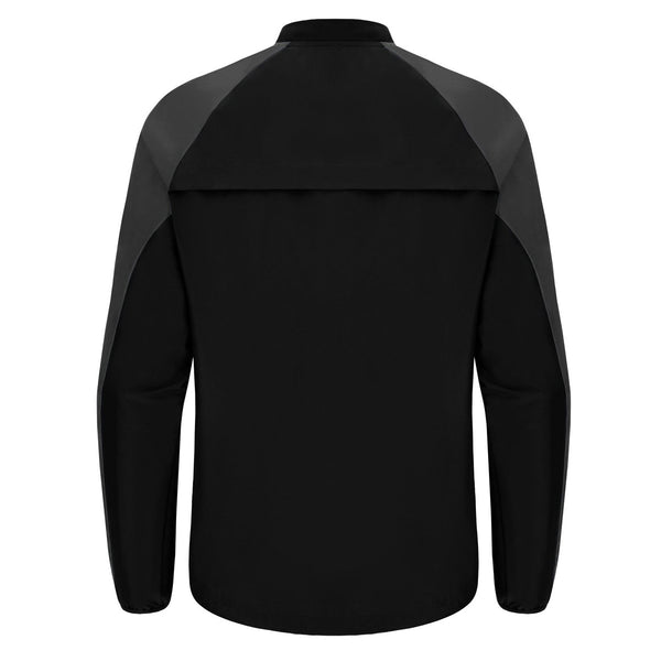 A photo of the CBC Monkstown Park Training Top in Black with school crest on left chest. Back View.
