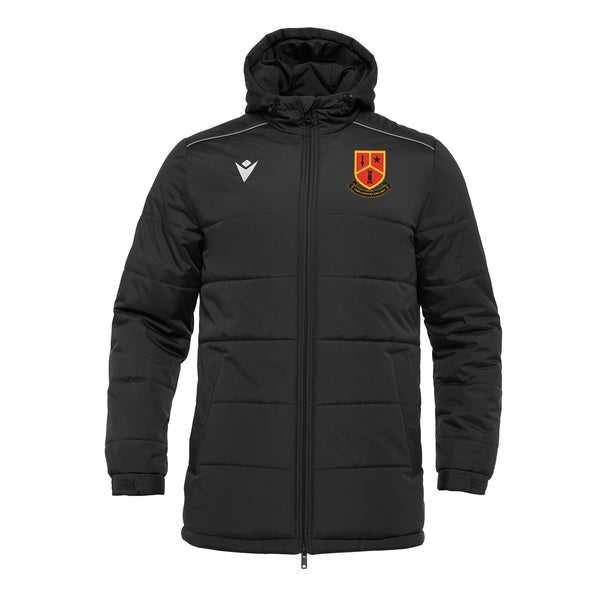 A photo of the CBC Monkstown Park Jacket in Black with school crest on left chest. Front view.