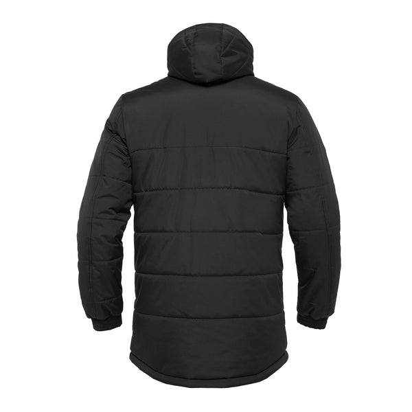 A photo of the CBC Monkstown Park Jacket in Black with school crest on left chest. Back view.