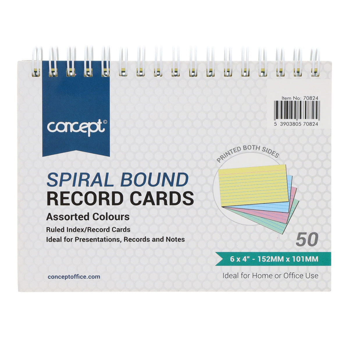 a photo of the Concept 6X4 Spiral Ruled Index Cards 50px (White)