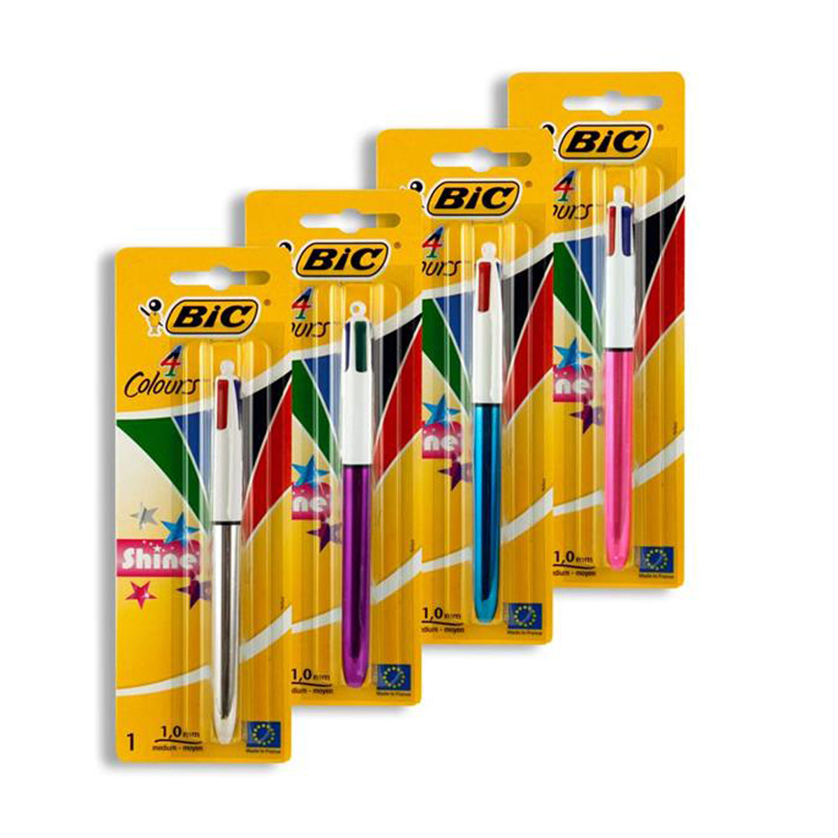 A photo of the BIC 4 Colour Ballpoint Pen Shine (Carded) 