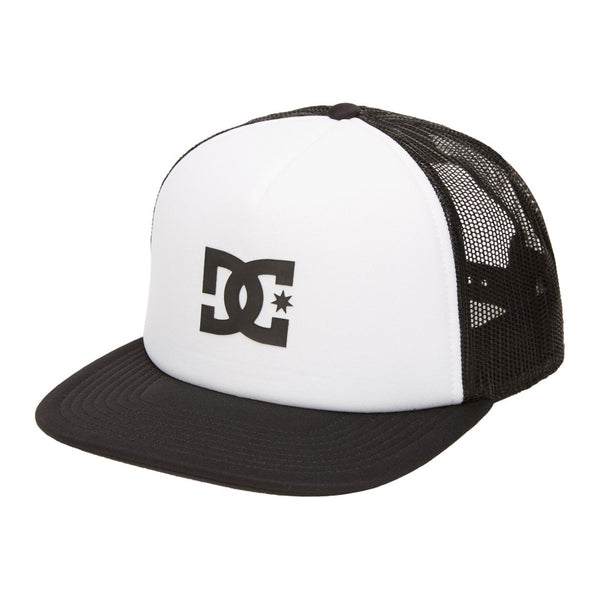 A photo of the DC Gas Station Trucker Boy Snapback in Black/White, front view