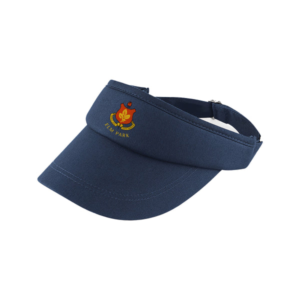 A photo of the Elm Park Tennis Club Sports Visor in Navy with club crest front center.