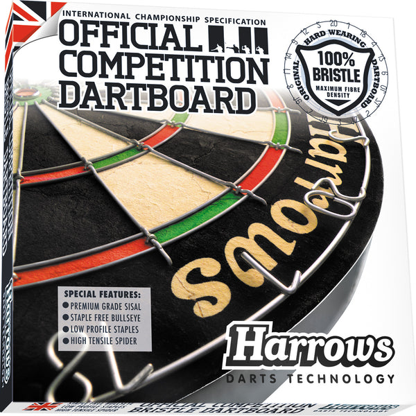 A photo of the Harrows Official Competition Dartboard, boxed