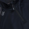 Canterbury Elite 1/4 Zip Top in Black close up of the neck & zip detail