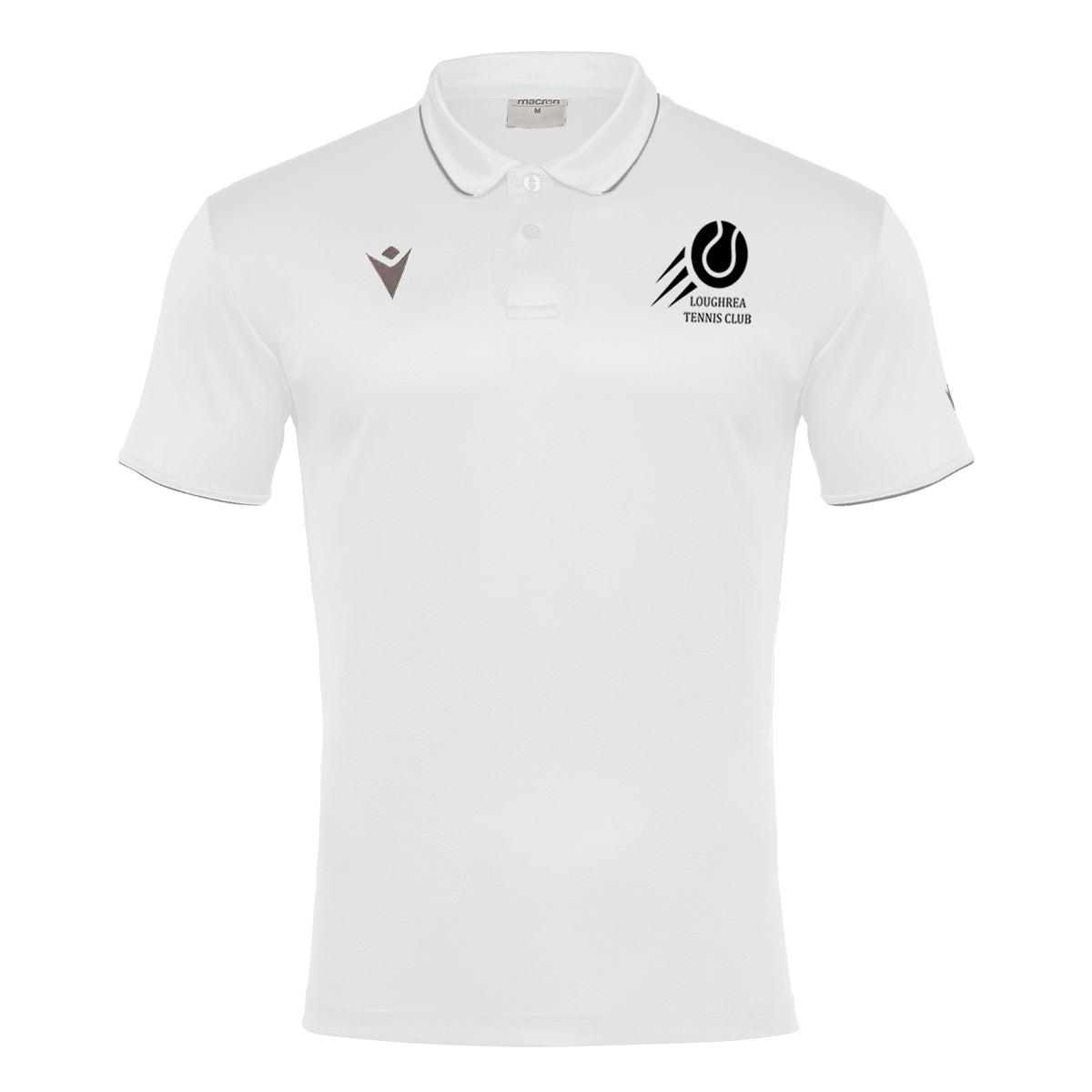 A image Loughrea Tennis Club Draco Unisex Polo Shirt in White with club crest on left chest.