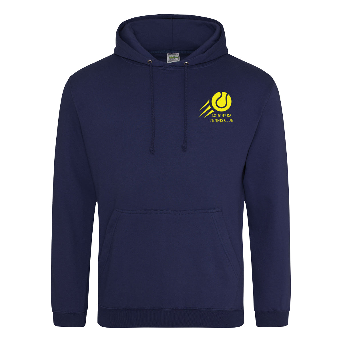A photo of the Loughrea Tennis Club Hoody on Navy, with club crest n left chest.