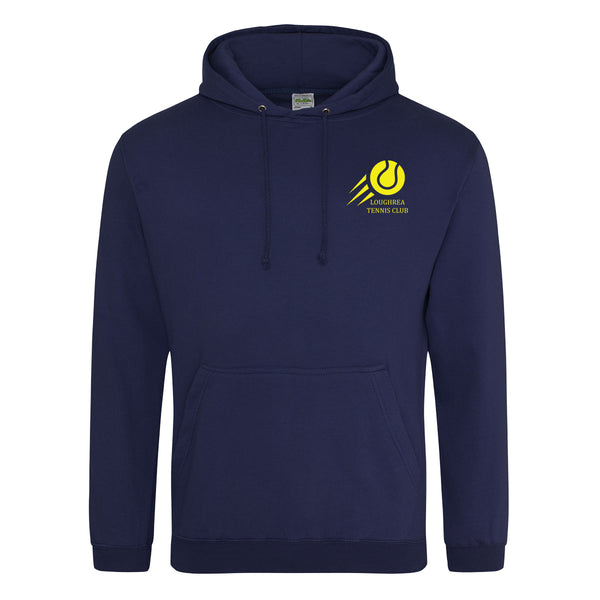 A photo of the Loughrea Tennis Club Hoody on Navy, with club crest n left chest.