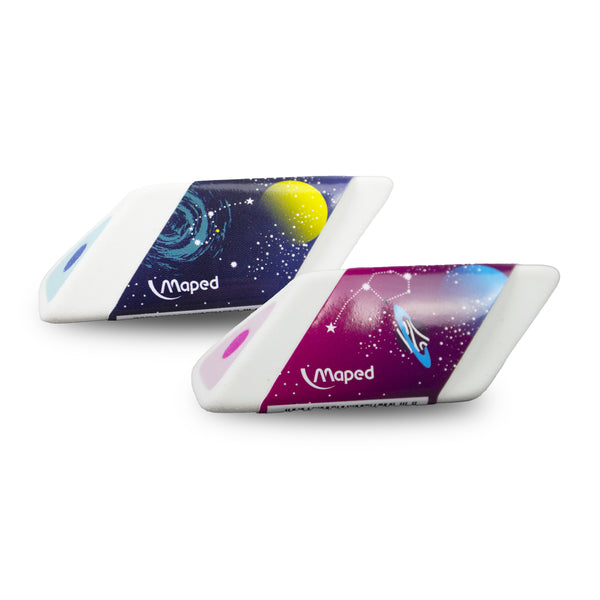 a photo of the Maped Triangular Eraser - Cosmic. Pictured in Blue & Purple