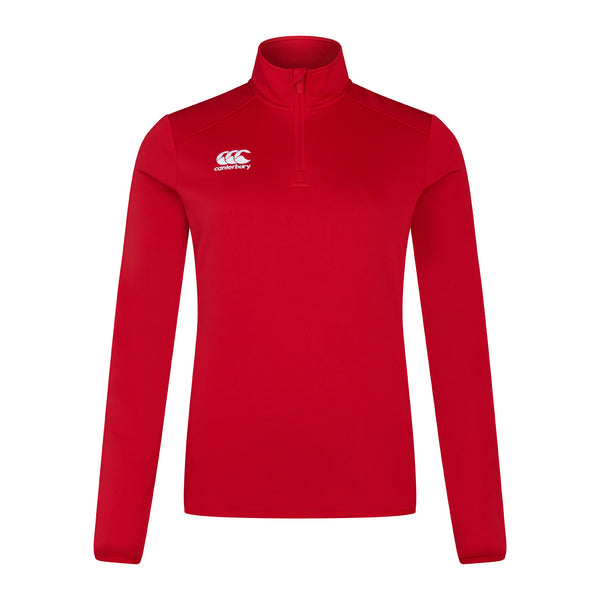 Photo of the Canterbury Womens Club 1/4 Zip Mid Layer Training Top in Red, front view