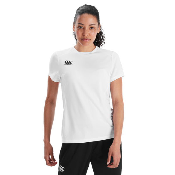 Model wearing Canterbury Canterbury Club Dry Tee Female in White, front