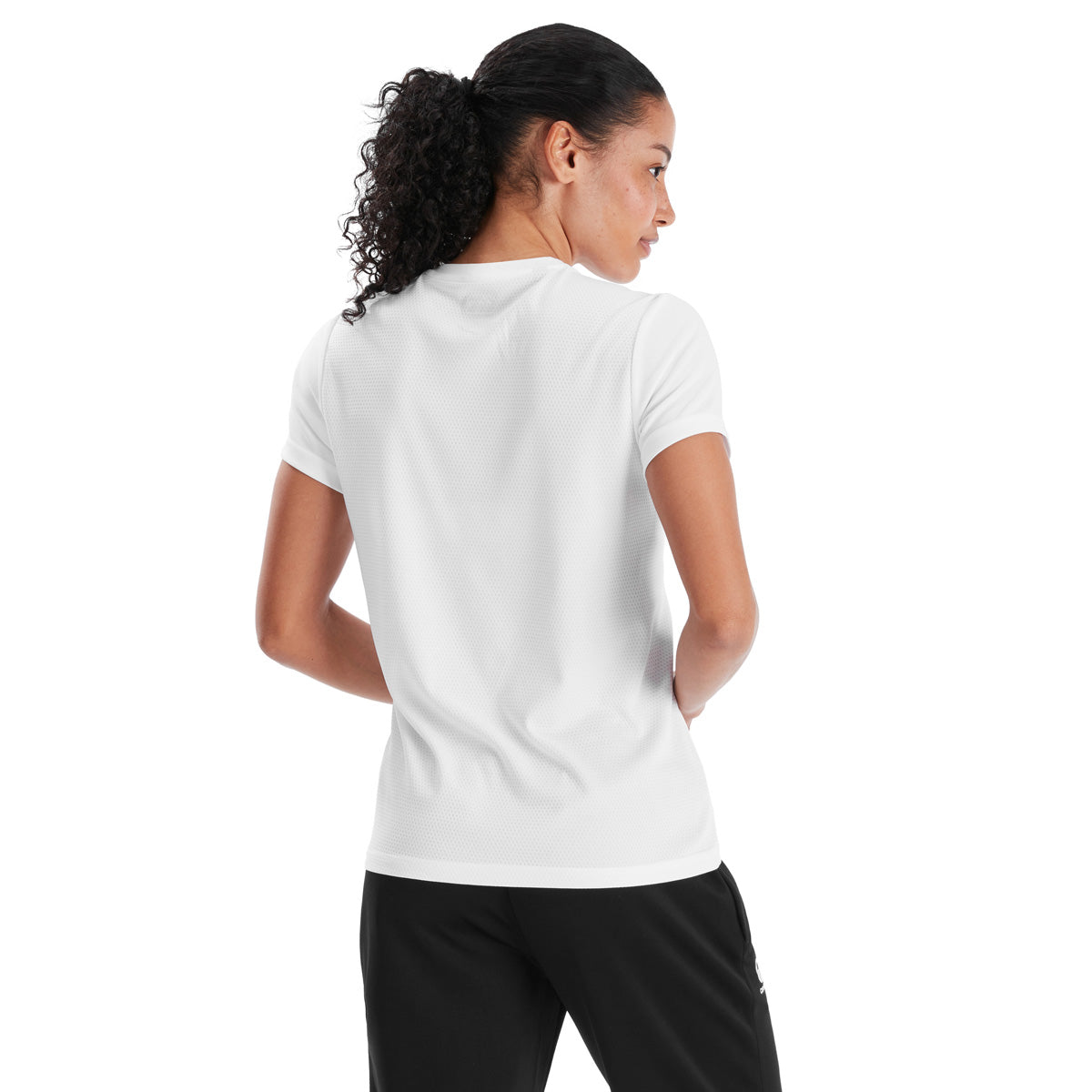 Model wearing Canterbury Canterbury Club Dry Tee Female in White, back