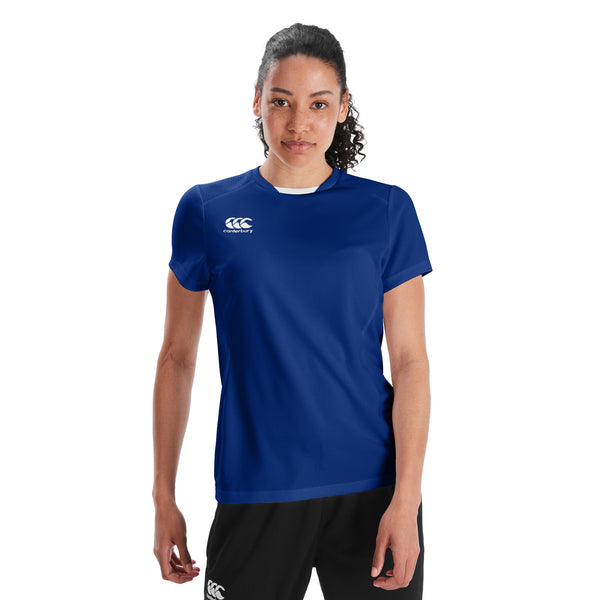 Model wearing Canterbury Club Dry Tee Female in Royal, front