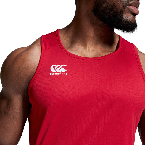 Front chest & shoulders photo of model wearing Canterbury Club Dry Singlet in Red