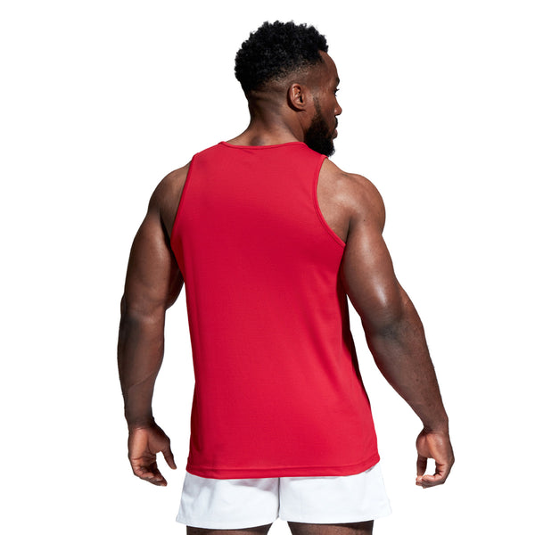 Rear profile  photo of model wearing Canterbury Club Dry Singlet in Red