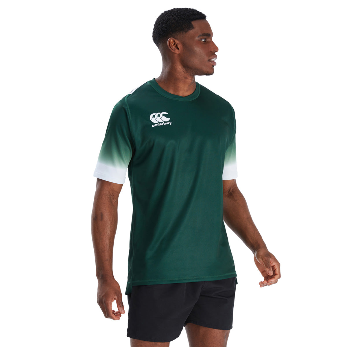 Model wearing Canterbury Accent Club Playing Jersey in Forest/White
